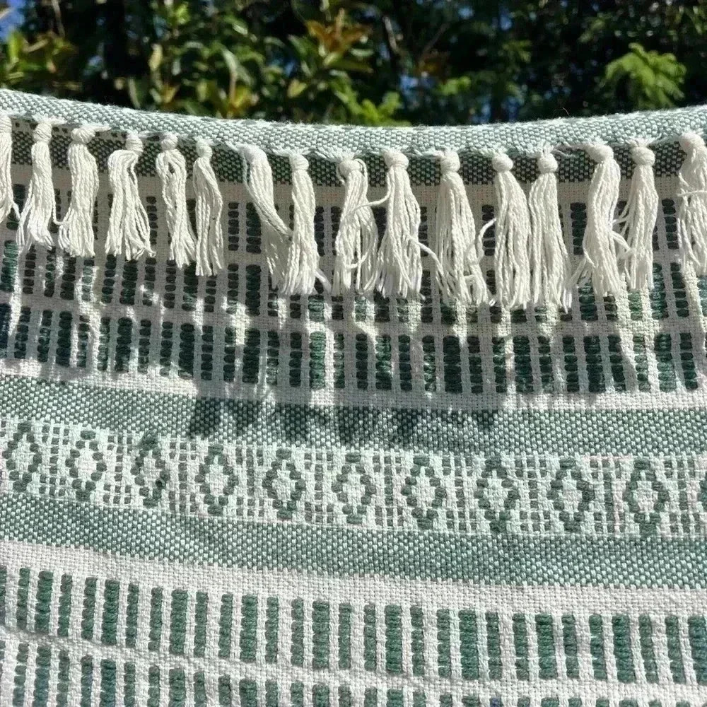 ASHTON WOODS GREEN MULTI THROW BLANKET 100% COTTON 50” x 60” INDIA boho style - Picture 5 of 8
